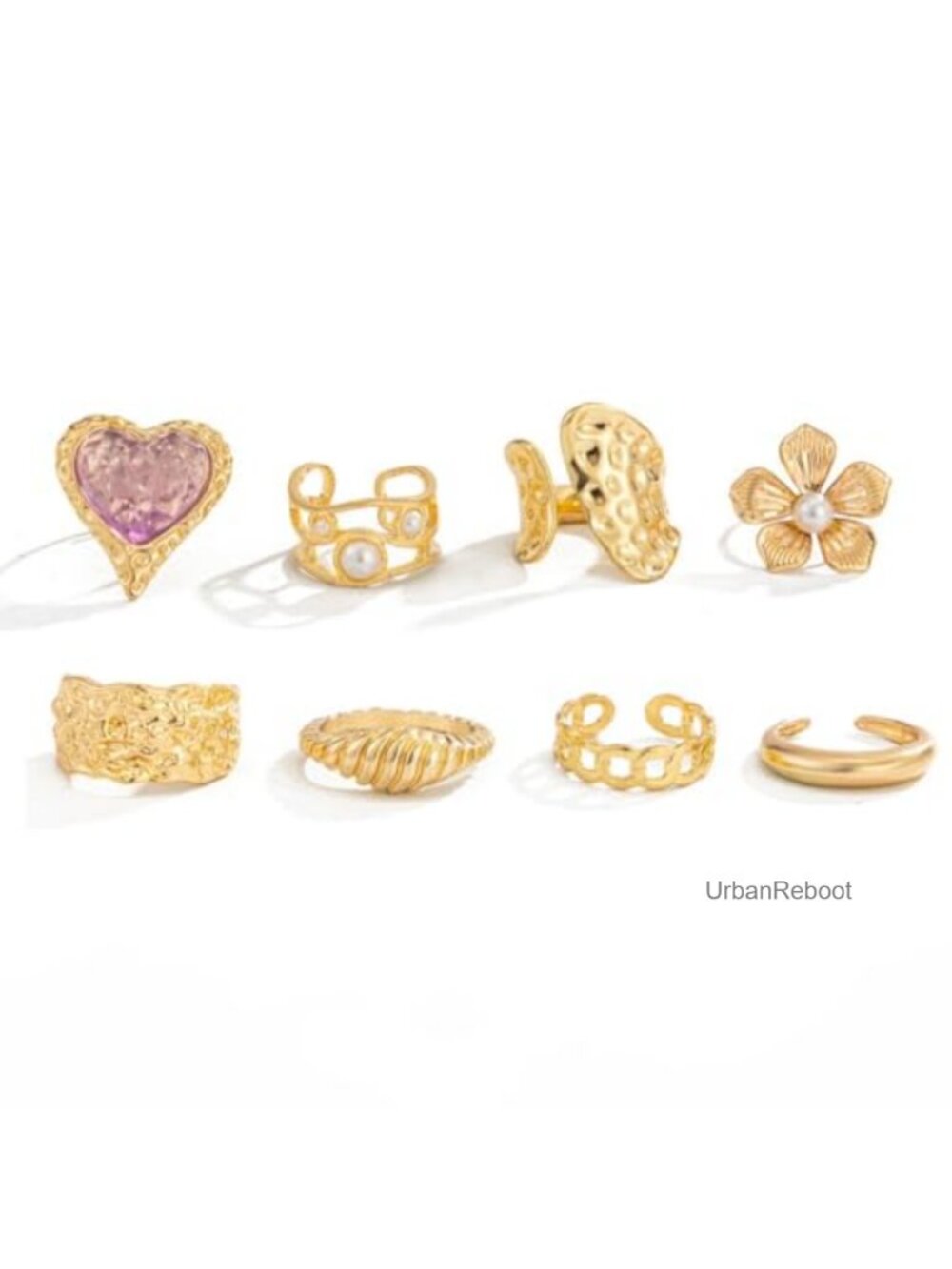 8pcs Gold Tone Ring Set Women Stackable Adjustable